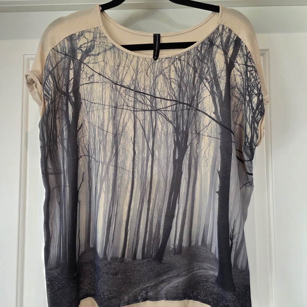 Beige Forest-Print Short Sleeve Tee